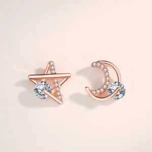 ต่างหู รุ่นดวงจันทร์กับดวงดาว สี Rose Gold ต่างหูแฟชั่น