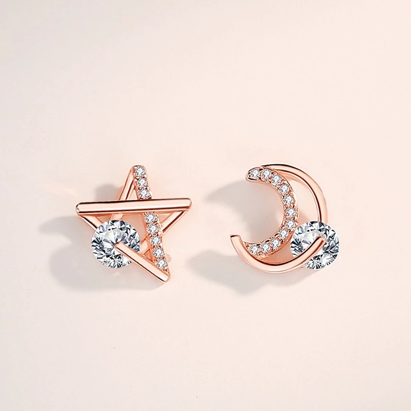 ต่างหู รุ่นดวงจันทร์กับดวงดาว สี Rose Gold ต่างหูแฟชั่น