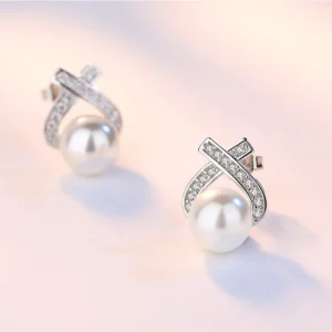 ต่างหูรุ่น Pearl Drop ไข่มุก และ เพชร ต่างหูแฟชั่นผู้หญิง