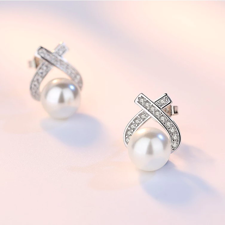 ต่างหูรุ่น Pearl Drop ไข่มุก และ เพชร ต่างหูแฟชั่นผู้หญิง