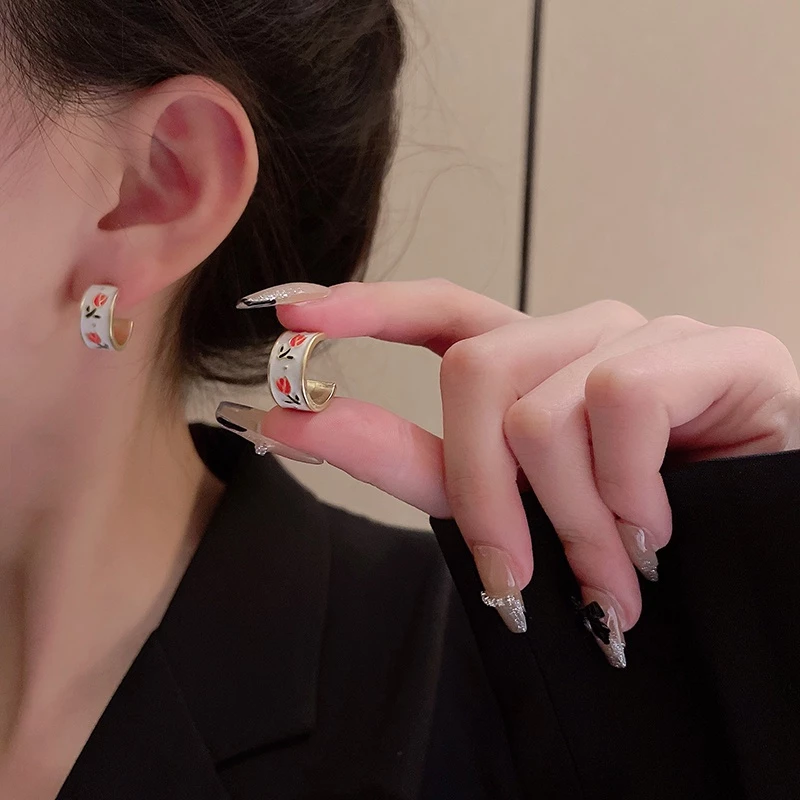 ต่างหูสตั๊ด เงิน S925 ห้อยห่วง สไตล์เกาหลีย้อนยุค