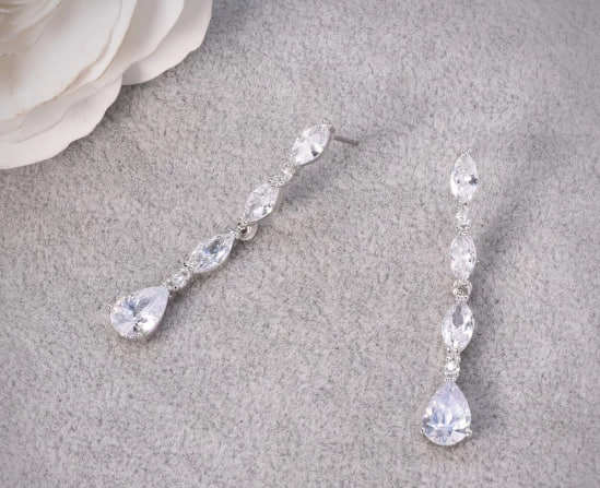 ต่างหูหนีบต่างหูแป้น แบบยาว ประดับคริสตัล