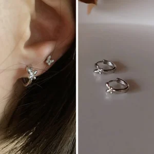 ต่างหูห่วงเงินรูปผีเสื้อ ประดับเพทายน่ารัก