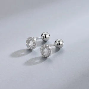 ต่างหูเข็มเงิน ทรงกลม ประดับเพทาย แบบเกลียว