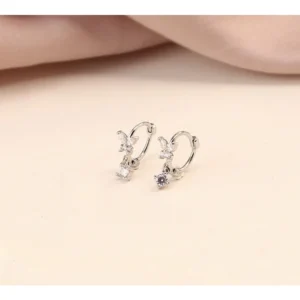 ต่างหูเงิน s925 ห่วงกลมแบบล็อคผีเสื้อ ห้อยจี้เพชรเล็กๆ