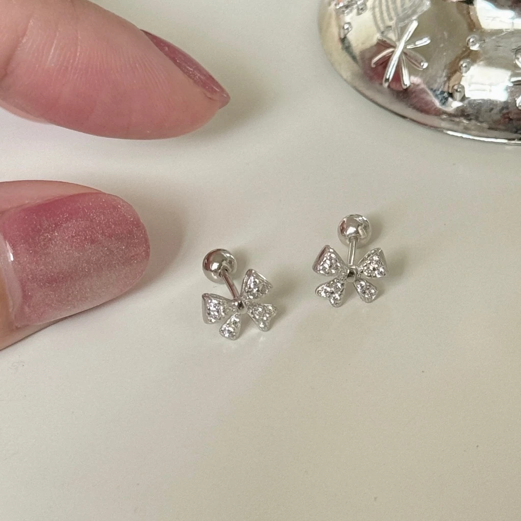 ต่างหูเงินแท้จิวโบว์เพชร