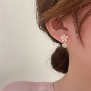 ต่างหูเพชรต่างหูเกาหลี ชุบทอง 14k ดอกซากุระ