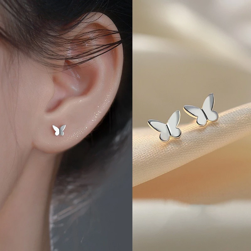 ต่างหูเพทาย รูปผีเสื้อเรียบง่าย ชุบเงิน