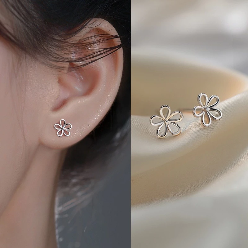 ต่างหูแฟชั่นชุบเงิน รูปดอกไม้